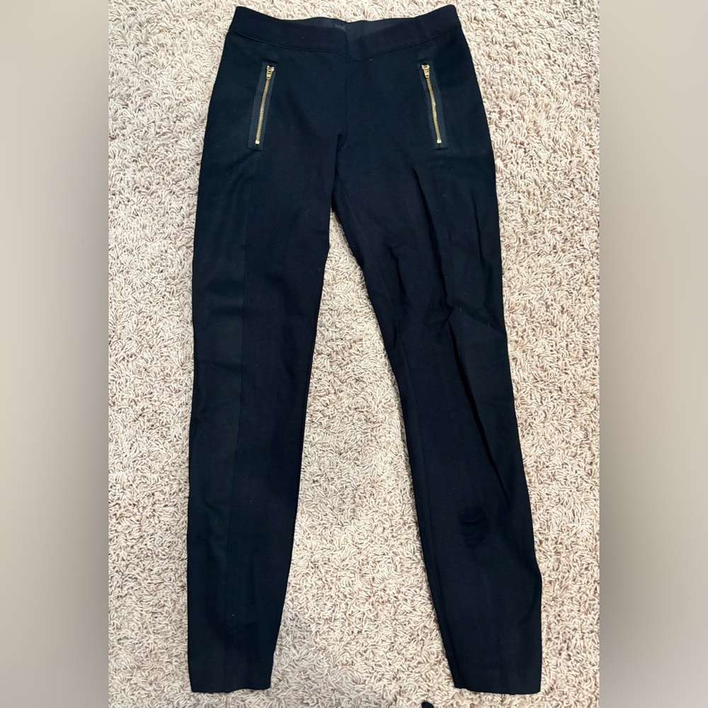 J. Crew Black Leggings with Gold Zipper Accents